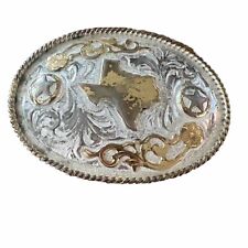 Two-Tone Justin Boots Silver Mexico Texas Lone Star State Design Belt Buckle picture