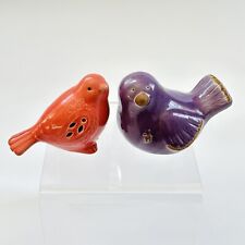 Pair Of Bird Figurines Ceramic Porcelain - Purple And Coral Rose picture