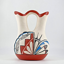 Acoma Pueblo Style Native American Indian Pottery Wedding Vase Turquoise Black picture