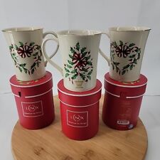 NOS Set of 3 Lenox Christmas Holiday 12 oz. Mugs, ‘Make Merry’  Warmest Wishes picture