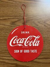 1960s Coca Cola Coke Soda Sign Of Good Taste Double Sided Button Cardboard Sign picture