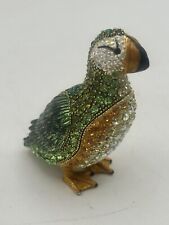 Puffin Hinged Trinket Box Brass Enamel And Rhinestone Jeweled NOS picture