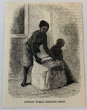 1883 small magazine engraving ~ AFRICAN WOMAN GRINDING GRAIN picture