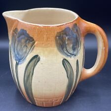 Roseville Tulip Pitcher Pottery Primitive Vintage Blue Brown Glazed picture