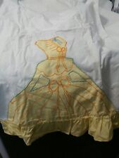 VINTAGE 2 PCS EMBROIDERED PILLOW CASES SOUTHERN BELLE YELLOW DRESS RUFFLE EDGE picture