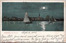 1903 CHICAGO Illinois Postcard Night-Time Harbor Scene / Sailboats / Full Moon picture