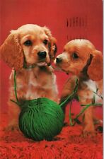 Postcard Cocker Spaniel Puppies playing with ball of Yarn Vintage picture