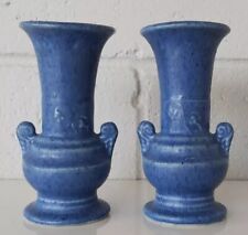 PAIR OF UNIDENTIFIED AMERICAN ART POTTERY BLUE GLAZE BUD VASES picture
