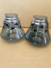 2 Blue Tinted Optic Glass Hurricane Fairy Candle Lamp Shade Etched 2” Fitter picture