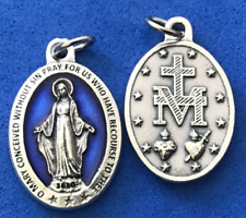 Our Lady VIRGIN MARY MIRACULOUS Devotion 1” Saint Medal Italy Blue Enamel Twin❤️ picture