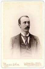 CIRCA 1890'S CABINET CARD Handsome Man Tie Great Mustache Rose & Co Denver CO picture