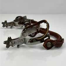 Crockett Spurs Cowboy Stainless Vintage Pair Leather Marked ST 0340 117 picture