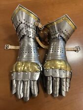 Medieval Armour Pair Brass Accents Gauntlet Medieval Knight Crusader Steel picture