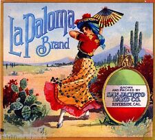 Riverside La Paloma Mexican Dancer Orange Citrus Fruit Crate Label Art Print picture