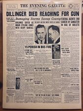 VINTAGE NEWSPAPER HEADLINE ~JOHN DILLINGER SHOT DEAD 1934 CRIME MURDER ROBBERY picture