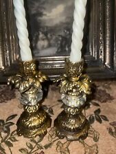 Antique Hollywood Regency Style Ornate Gold cast Brass  Candlestick Holders picture