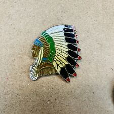 Native American Head Green Enamel Lapel Pin Vintage Hat Tie Tac P150 picture
