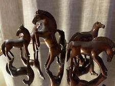 Vintage Set Of 7 Hand Carved Wooden Horses Detailed picture