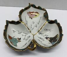 GORGEOUS Japanese HAND-PAINTED Shozan Kutani Ruffled Leaf Gold Edge Dish Bowl picture