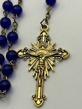 Vintage Rosary Saint Michael the Archangel blue glass beads Pray For Us picture
