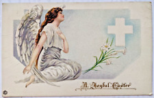 Vintage Antique Easter Postcard Angel Cross Easter Lilies Embossed Stecher 4 E picture