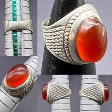 Rare Unique Old Vintage Central Asian Jewelries Natural Agate Stone Sliver Ring picture