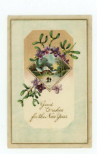 Vintage New Year  Postcard  DIAMOND  PURPLE FLOWERS  WINTER    EMBOSSED  POSTED picture