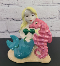 Vtg Studio Ceramic Mermaid with Seahorse Sculpture Bathroom Decor picture