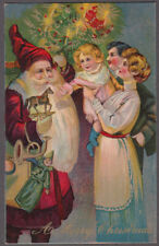 Santa Claus Christmas postcard 1910 parents offer baby; holds toy horse picture