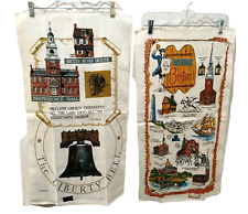 Vtg Kay Dee & Stevens 100% Pure Linen Kitchen Tea Towels Liberty Bell & Boston picture