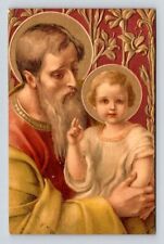 Saint Joseph & Child Jesus - Gold Gilded Postcard picture