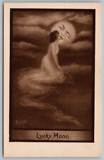 Postcard Lucky Moon, Man in the Moon Pretty Lady Alice Luella Fidler *C5077 picture