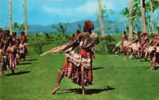 Suva Fiji, Men Performing Spear Dance, Traditional War Attire, Vintage Postcard picture