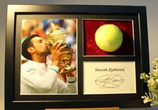NOVAK DJOKOVIC AUTOGRAPH in elegant display with tennis ball + frame A4 picture