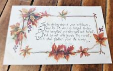 Antique Unmailed Birthday Greetings Postcard Autumn Grape Leaves picture
