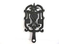 Vintage Wilton Cast Iron Trivet Hearts Birds Brooms Star Handle Marked T-5  picture