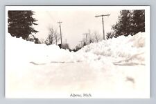 Alpena MI-Michigan RPPC, Scenic View Of Snowy Road, Antique, Vintage Postcard picture