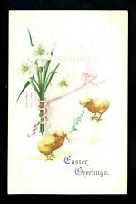 Easter greetings postcard chick flowers embossed J.P. 1917 Vintage picture