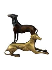 Vintage Mid Century Modern 2 Greyhound Dogs Brass Decor Statue Figure art picture