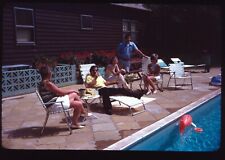 1972 Pool Party Adults Poolside Smoking Talking Eating 70s 35mm Kodachrome Slide picture