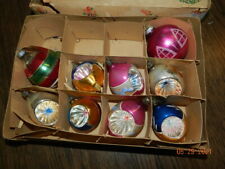 9 Vintage Glass Hand Painted CHRISTMAS Tree Ornaments MICA Poland  picture