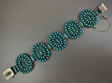 RARE Vintage ZUNI Silver Petite Point Turquoise Cluster Link Bracelet HOLY MOLY picture