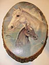 Vintage Mare Horse & Foal Picture Plaque Rustic Ranch Natural Wood Decor 14.5