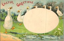 Vintage Easter Postcard Hold To Light ~ Look Thro Ducks Frog 1913 picture