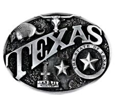 Belt Buckle State Of TEXAS Star Long Horn Armadillo Silver Oval Western Buckle picture