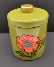 Vintage Ransburg Green Retro Tin Canister Orange Flower Power Kitchen Decor picture