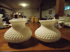 Set of 2 - Vintage FENTON Hobnail Milk Glass Quilted Table Lamp Shades 5