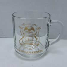 Michigan Senate Coffee Mug Cup Clear Glass Gold Colored Print State Crest  picture