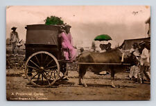RPPC Hand Colored Vendor on Ox Cart Provincial Quiles Philippines? Postcard picture