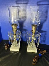 Vintage Set of Crystal Lamps W/Hurricane Shades Prisms and Marble Base picture